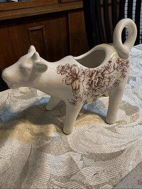 The Pioneer Woman Cream Cow Planter with Brown Floral Design